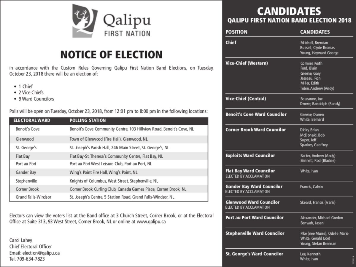centralmorning's tweet photo. Are you voting today in the Qalipu election? Here's some important information if you're wondering where to vote or who's running. Polls are open from 12:01-8pm today. https://t.co/A10wHtqmhy