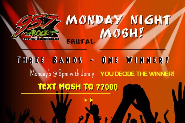 Pirates Of Panama "Tear It Apart" goes for win #2 this week in the Mosh. They're up against Any Given Sin "Dynamite" and Revolution X "Wanna Be".
<a href="/PiratesOfPanama/">Piratesofpanama</a>  <a href="/anygivensinband/">Any Given Sin</a> 
957therockstation.com/the-mosh/