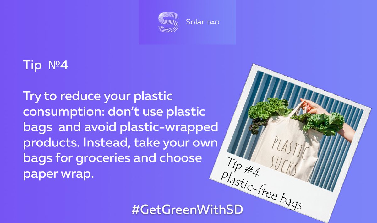 SolarDAO's tweet photo. There is no need to talk all over again about the harm that plastic brings to our planet and our health - there is no way you didn't hear about it. 
Cut the amount of plastic consumed every day in little steps. For example, start with a plastic-free shopping bag🌿 #GetGreenWithSD https://t.co/LN7nczvhWA