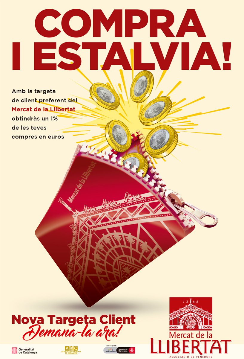 mllibertat's tweet photo. Nova #TargetaClient del Mercat de la Llibertat
#Compra i #estalvia
Demana-la ara! https://t.co/PlFbyffQgu
