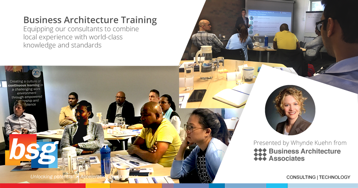 bsgafrica's tweet photo. This week, @bsgafrica attends #businessarchitecture training by Business Architecture Associates. BSG’s @derekbmartin explains a foundation in #bizarch is essential for bridging the gap between business strategy and execution. #training #consulting https://t.co/NjHGePzjF4