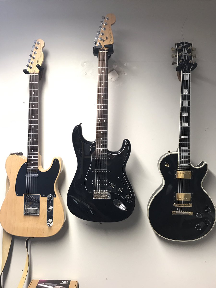 We use all three of these babies for #recording something about the specific #frequency that they cover which creates a perfect blend #fender #tele #strat #gibsoncustomshop #lespaulcustom @Fender @gibsonguitar #lashes #thankyouforthelove #guitar #guitarist #newband #NewMusic