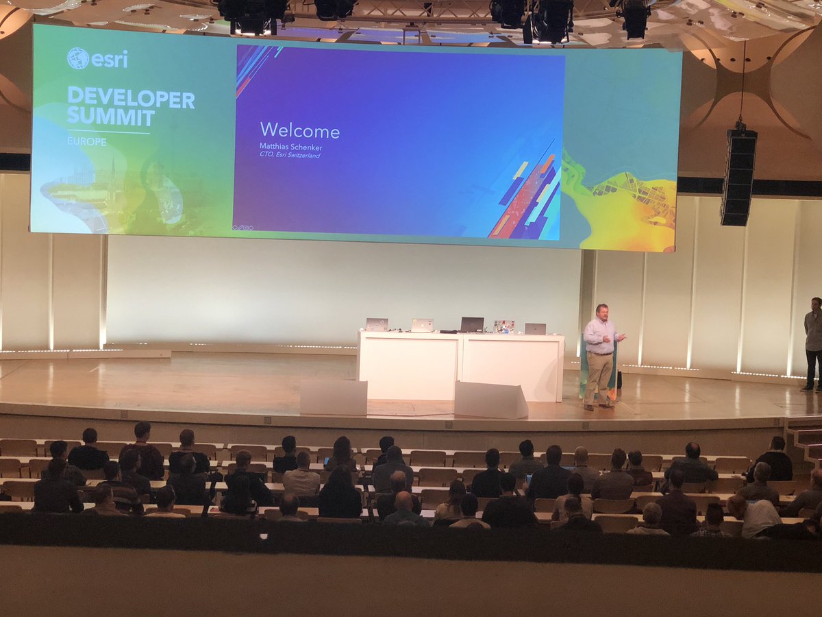 Matthias Schenker (<a href="/MattSchenker/">Matthias Schenker</a>), CTO of #Esri Switzerland welcomes everyone to the plenary! #DevSummit
