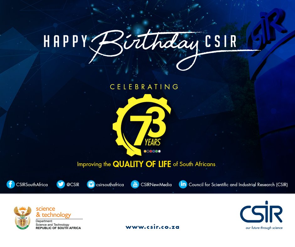 CSIR's tweet photo. It's our birthday month and #TeamCSIR wants you to win! Simply answer the following question, like our social media pages and share the question with your friends to stand a chance to win one of our weekly prizes! https://t.co/80JC66zQnL