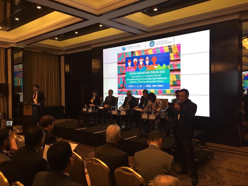 UNmountains's tweet photo. "The Government of #Kyrgyzstan is committed globally and regionally to the future prosperity of mountains. The #WMF2018 is another important step in #sustainable #mountaindevelopment," said Mr Mukhambetov from the gov of Kyrgyzstan. #MountainsMatter https://t.co/jbPRpeLWzW