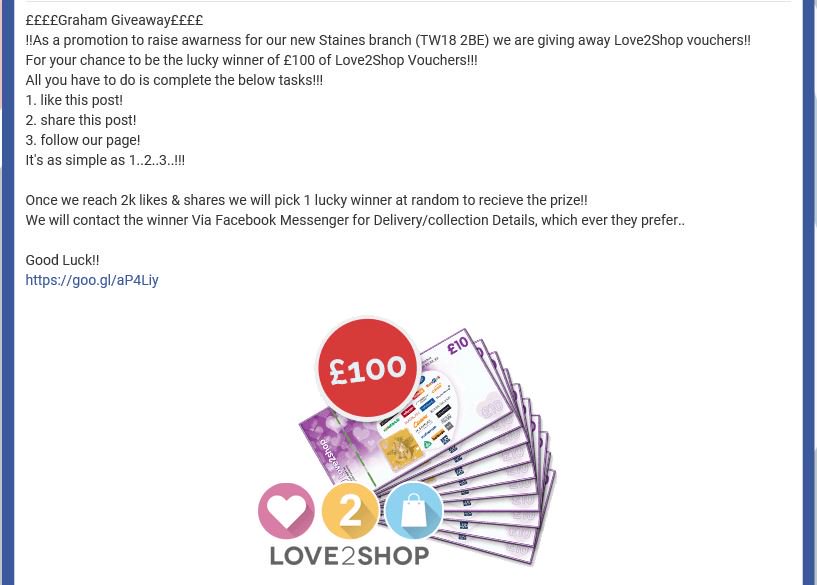 GrahamStaines4's tweet photo. Head on over to our Facebook page (Graham Plumbers Merchant Staines) for your chance to win £100 Love2Shop vouchers...
#love2shop #competition #100pound #plumbing #plumbersmerchant @Graham_Merchant https://t.co/n8TZ4Cp53J https://t.co/FKRQel1nJi