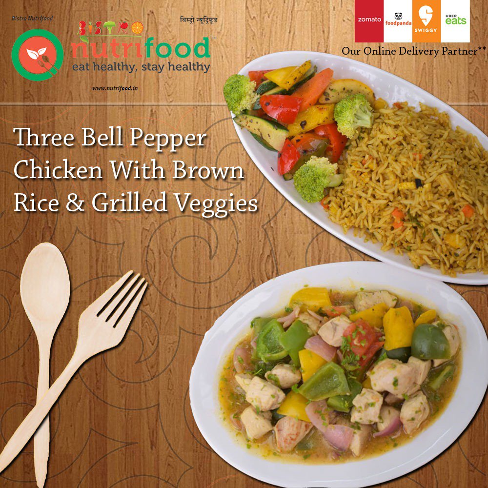 Eating tasty is happiness! Eating a tasty and healthy meal is pure Bliss!! 
#ThreeBellpepperChickenwithBrownriceandGrilledveggies
Boost your fitness with #BistroNutriFood!
Love #orderingonline?
#fitnessmeals #fitness #pune #foodies #punefood #nonveglover #chicken #foodlovers