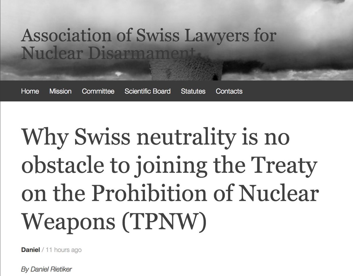ICAN_CH's tweet photo. Schweizer Juristen bestätigen : das verfassungsrechtliche Prinzip der #Neutralität schliesst eine Ratifikation des #Atomwaffenverbots *nicht* aus #FactCheck #nuclearban https://t.co/XDQDysWEbo #IALANA #thread 👇🏾 https://t.co/V88HtjbQ3m