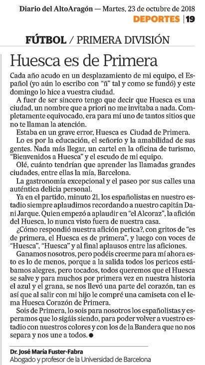 SDHuesca's tweet image. 📃 Nos ha encantado esta carta de un aficionado del @RCDEspanyol en el @altoaragon sobre su experiencia en Huesca en el partido de #LaLigaSantander del domingo.

Un ejemplo de lo que deben ser las @AficionesUnidas en @LaLiga 👏

👍Este es el fútbol que queremos 🔵🔴 #VamosHuesca