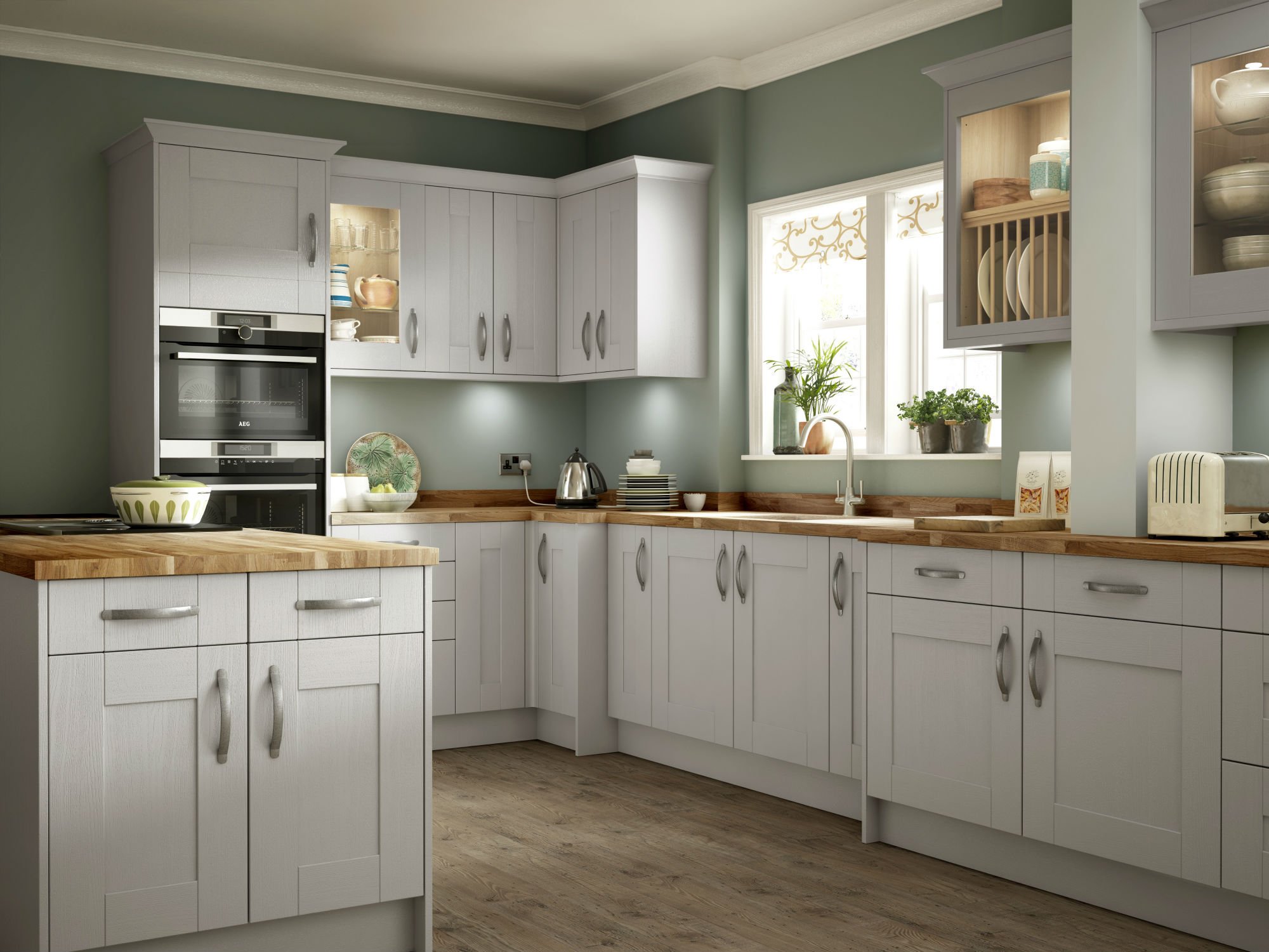 Cream kitchen sale oak worktop