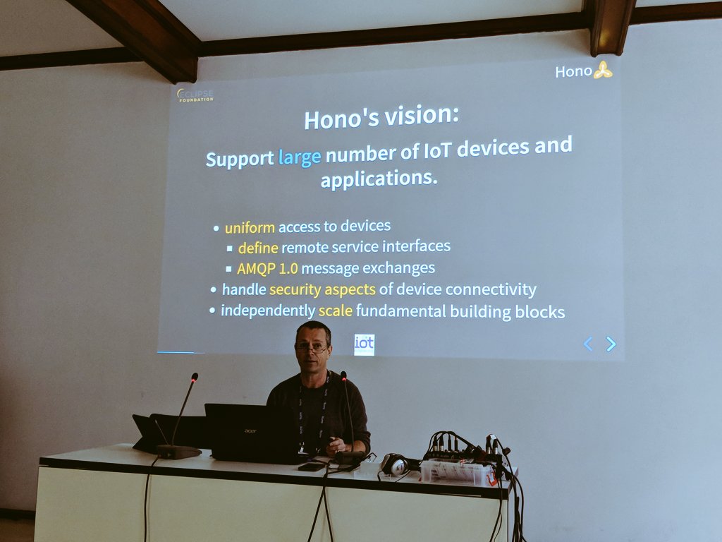 kartben's tweet image. Really good summary of Eclipse Hono&apos;s vision for connecting #IoT devices to applications: uniform access, security, and scale. #EclipseIoTDay @EclipseCon