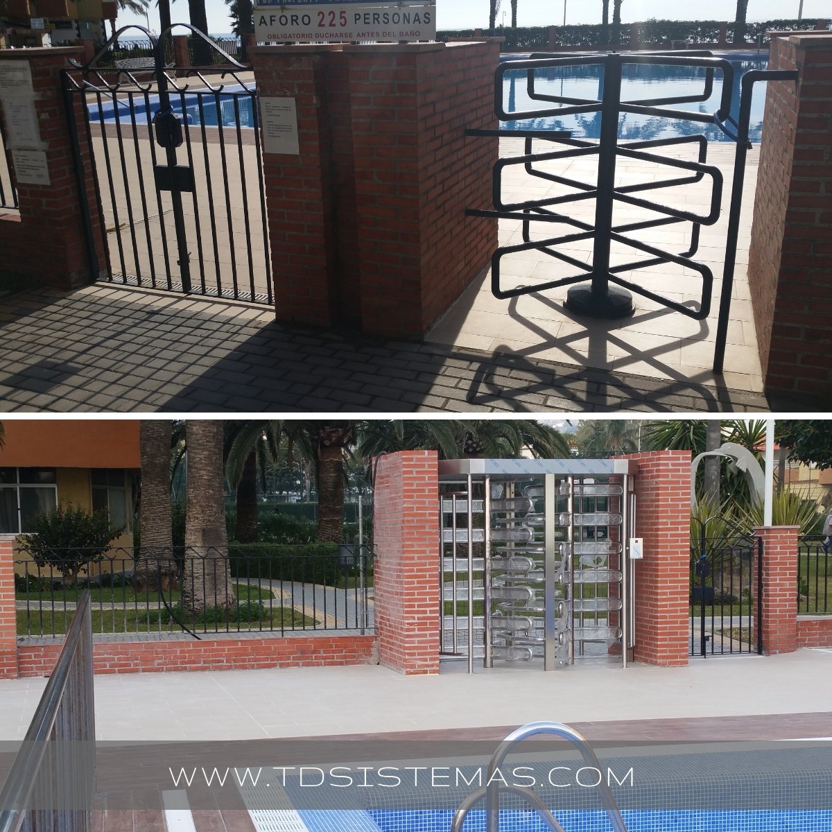 🔵 ANTES Y DESPUÉS 🔵
Instalación de un #molinete por parte de nuestro equipo para gestionar el #controldeacceso a una piscina.
Los molinetes son la opción más segura si tu instalación necesita evitar al máximo la entrada de cualquier persona no autorizada.