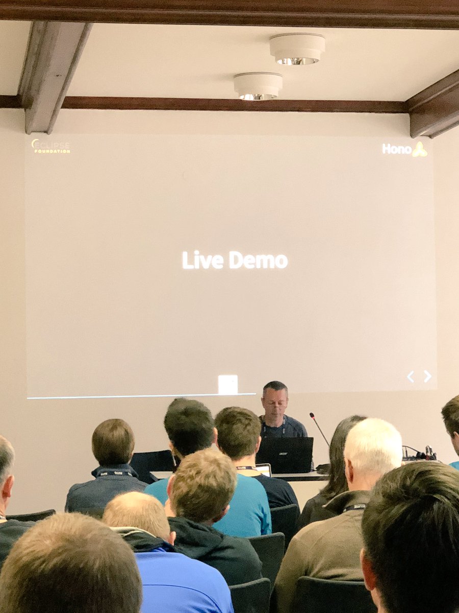 EclipseIoT's tweet image. Wow!!! Live demo on #EclipseHono at #EclipseIoTDay by Karsten Frank!