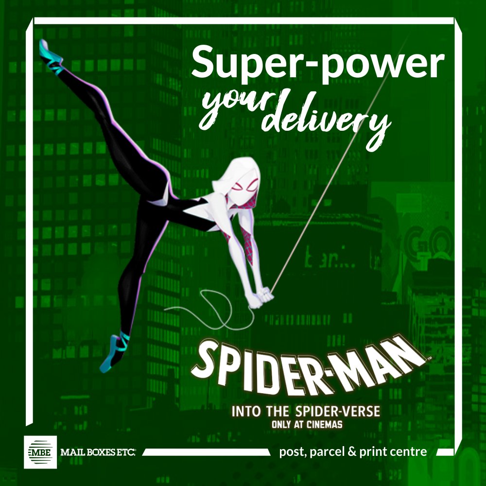 Super-power your delivery with #MailboxesEtc and #SpiderGwen in Bath.  The all-new Spider-Man movie, Spider-Man: Into The Spider-Verse, hits cinemas on 12 Dec and we're offering you the chance to win a themed trip to New York #SpiderVerse <a href="/SonyPictures/">Sony Pictures</a> goo.gl/V6aeVR