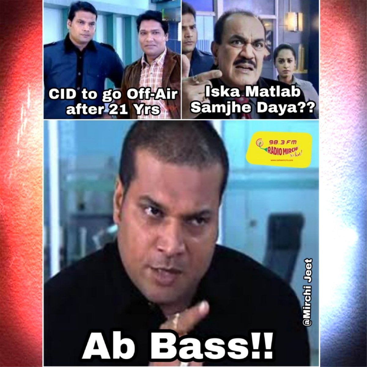 JeetShobhanty's tweet photo. Ab inka Frustration toh banta hi hai😉😂😂 @RadioMirchi #Kanpur #Cid #TV #Show #Goes #Off #Air #CidJokes #Memes #Comedy #DailySoaps #Indian #Tv #Pun #Lit #Mirchi983 https://t.co/lhSbsJ4oel