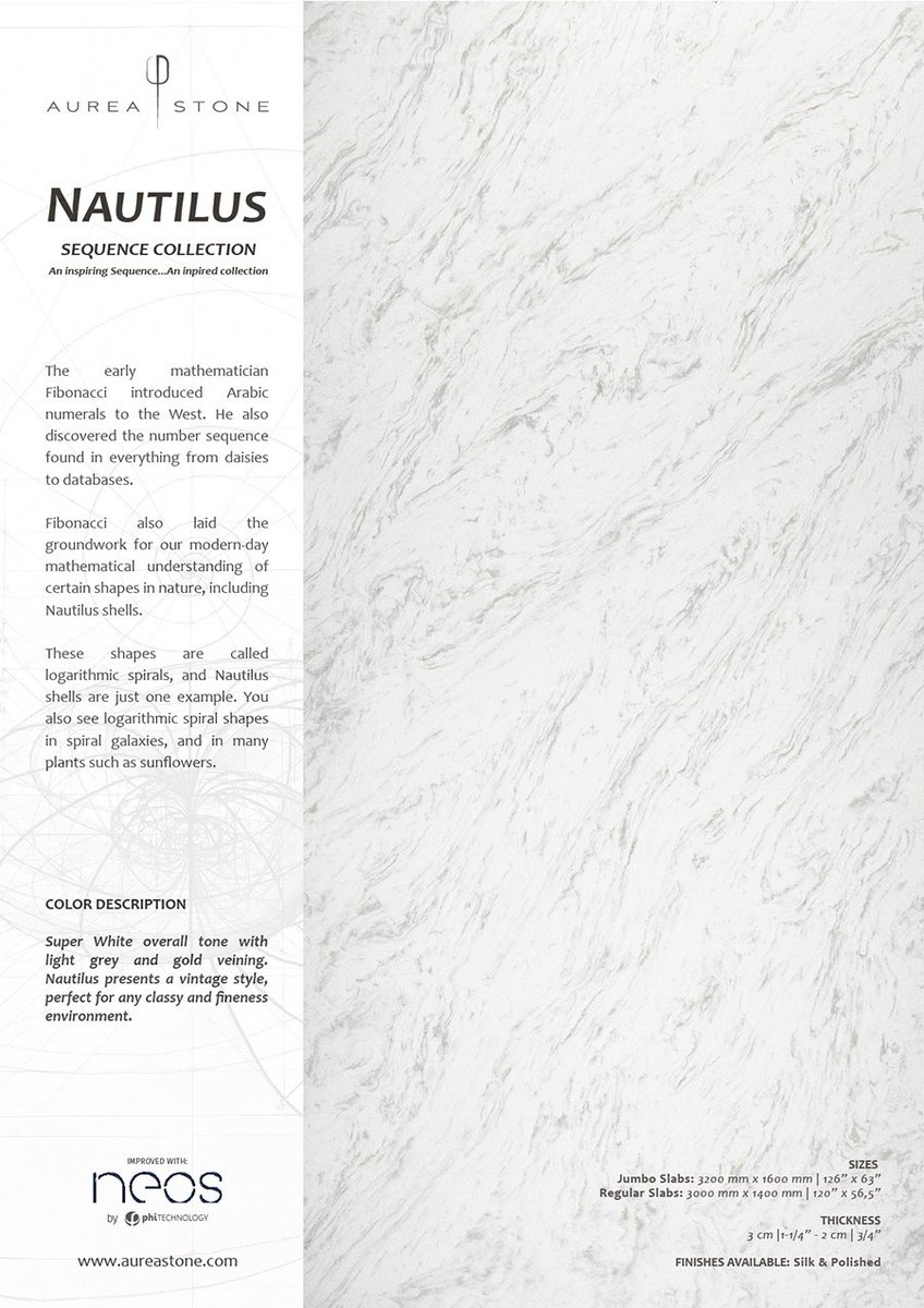 NAUTILUS: The New Color of Sequence Collection
FINISHES AVAILABLE: Silk & Polish

#aureastonequartz #aureastone #marblelook #quartz #quartzcountertop #quartzstone #Beautyofnaturalstone #grainlesssurface #honedfinish #polishedfinish #neos #neostechnology #countertops #nautilus