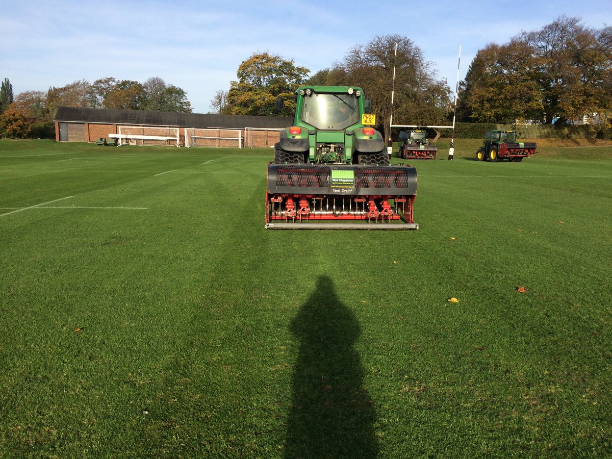 Great day for vertidraining all 8 rugby pitches done in a day <a href="/CSportsTurf/">Chappelow SportsTurf</a>