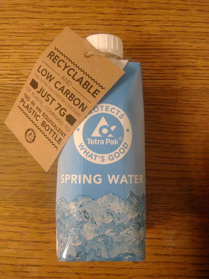 Well done <a href="/tetrapak/">Tetra Pak</a> for finding a brand new way of wrapping water in plastic - and for shipping a carton all the way to my office.

If only there was a simpler way of rehydrating after a long walk through the voting lobbies - like, um, a glass of tap water? 🚰