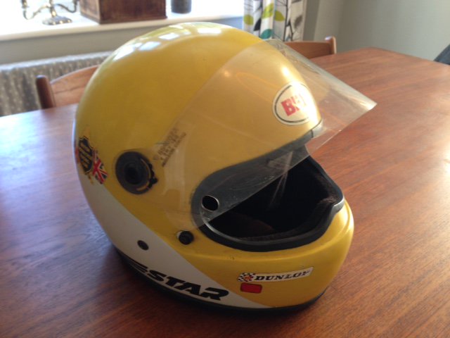Following my brother Keith's death in July we've been clearing out his house and came across my old racing helmet. Note Bemsee stickers on the side. BELL @BellPowersports really did make the best helmets then.