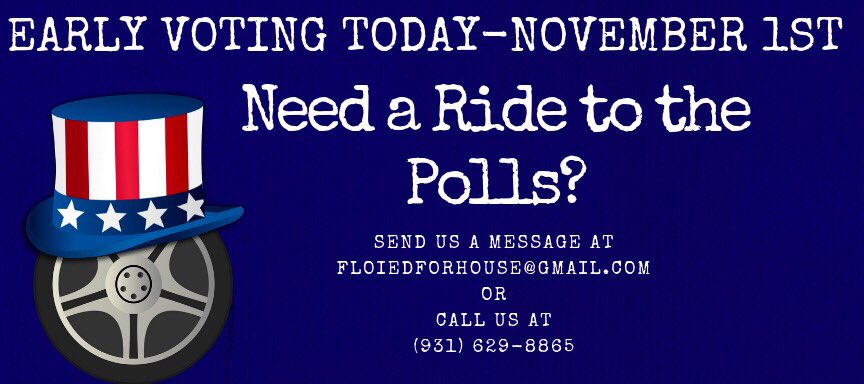 FloiedFor71's tweet photo. If you or anyone you know needs a ride to the polls, please don’t hesitate to ask. Just contact us and we can arrange it. We are happy to assist you! #VoteBlue #FloiedFor71 https://t.co/OId7uO8ruD