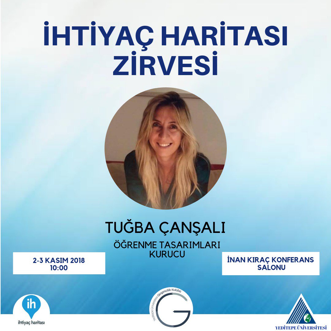 ihtiyacharitasi's tweet photo. Bu sene ikincisini düzenleyeceğimiz İhtiyaç Haritası Zirvesi’nde Öğrenme Tasarımları'nın Kurucusu Tuğba ÇANŞALI bizlerle olacak 💫 Takipte kalmaya devam edin 🌍

#onlineimece #İHZirvesi2018 #GirişimcilikTopluluğu #Girişimcilik #SosyalFayda #SosyalKooperatif #SosyalGirişim https://t.co/AJtMND5c81