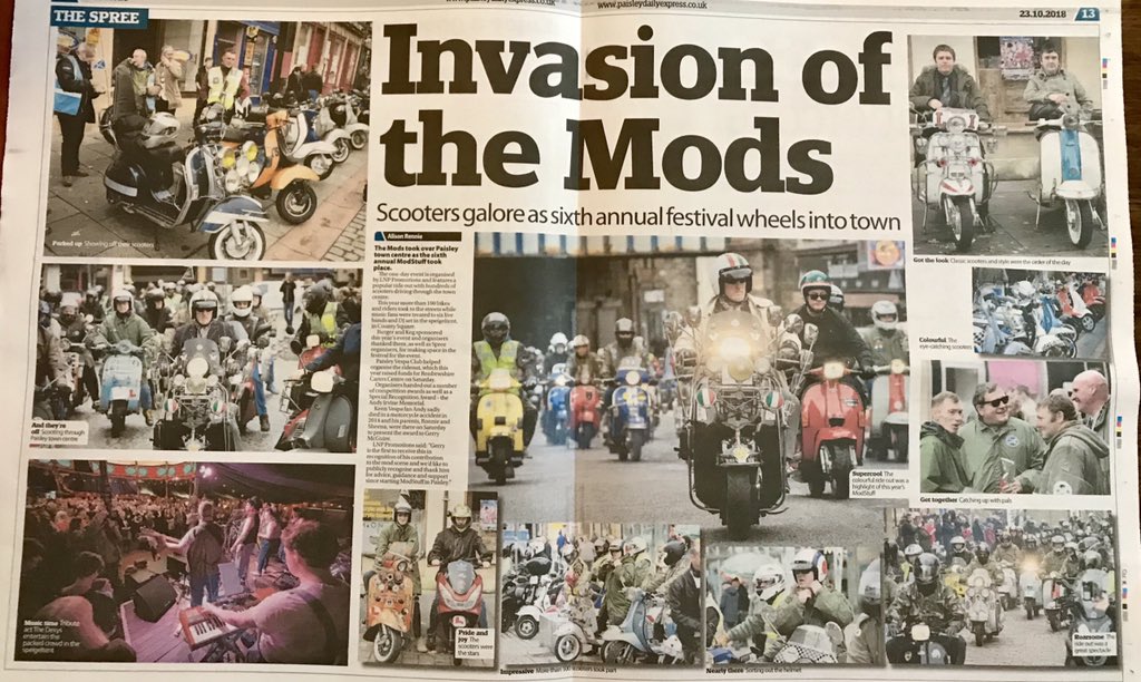LNPPromotions's tweet image. Invasion of the mods at #ModStuff #paisley @SpreeFestival 
#Scooters galore. 😎

Today’s @PDEofficial 👍