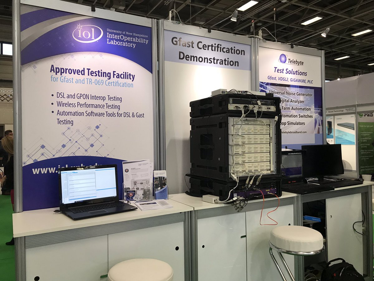 #Gfast is just one of our focus areas at the #BBWF Interop Pavilion, with <a href="/UNH_IOL/">UNH_IOL</a> and Telebyte showcasing a Gfast #certification demo, powered by UNH-IOL’s Test Sentinel software.
