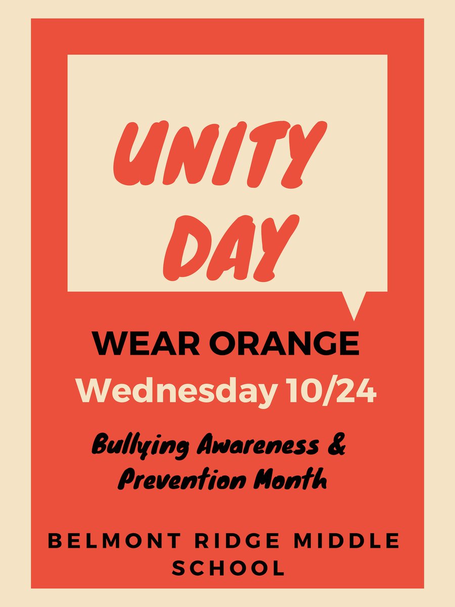 Just a reminder for @BelmontRidge to wear orange tomorrow for #UnityDay2018. #BullyingPreventionMonth @LCPS_Counseling #lcps19 #LevelUp @Lewis_bems @HitchmanRyan