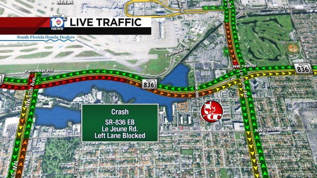 CRASH: SR-836 EB & Le Jeune Rd. A left lane is blocked. #TRAFFIC #MIAMI https://t.co/Qzmryv45Xj
