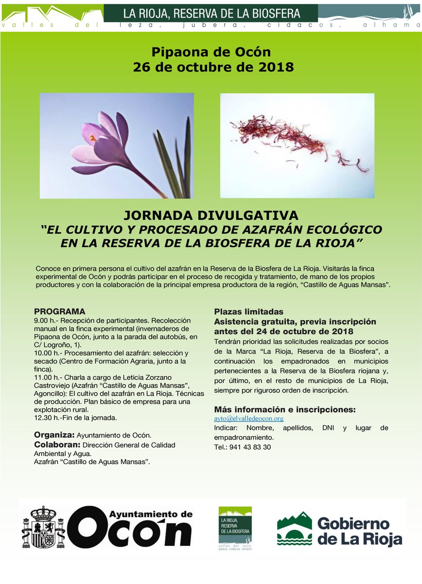 Rioja_Biosfera's tweet photo. Recordamos que mañana finaliza el plazo de inscripción para la jornada sobre el cultivo de azafrán @cuadernocampo @viveocon @viveocon @ceiplarioja #azafrán #desarrorural #DesarrolloSostenible #cultivos https://t.co/jY2On1J9Xg
