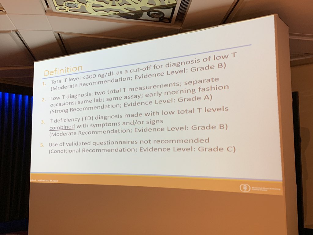 MaleHealthDoc's tweet photo. @SaveYourSexLife presents @NYSAUA @AmerUrological #Guidelines on #Tesosterone. trying to bring objective measures to what is an often over prescribed condition. Risk of polycythemia in cigarette use and sleep apnea. Low T associated with #CVD @eurodoc1 @NYCRoboticTeam https://t.co/vFRK83Lib6