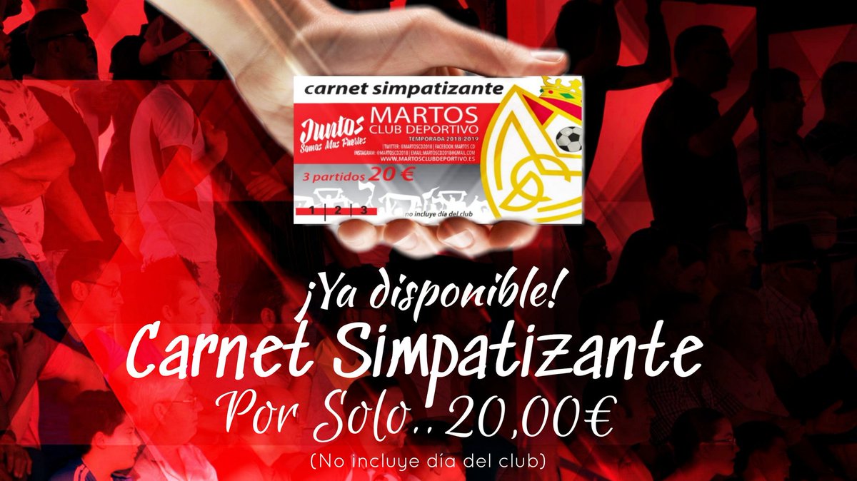 MartosClubDptv's tweet image. 🔴#ABONADOS | ¡Ya están disponibles los carnets abonados Simpatizante! 🙌

⚽ ¡Disfruta de 3 partidos en casa!
😎Por tan solo.. 20,00€ (No incluye día del club)

#JuntoSomosMasFuertes ❤️👨‍👩‍👧‍👦
#MartosClubDeportivo