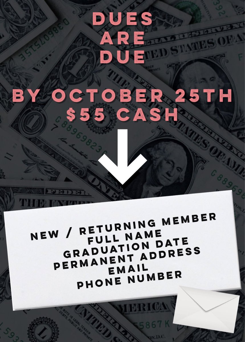 FIT_PRSSA's tweet photo. Dues are due! If you want to be a paid member your dues need to be handed in to Marissa by October 25th (this Thursday). $55 cash in an envelope with all of the info listed in the picture! #FITPRSSA https://t.co/LoPhyf7KQv