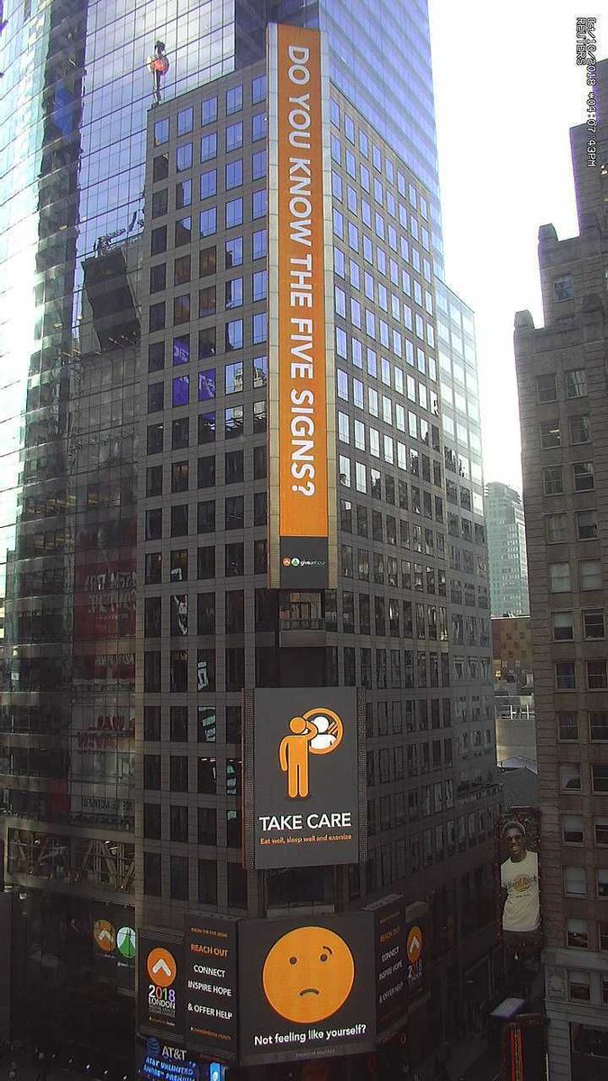 giveanhour's tweet photo. Did you miss the Five Signs of Emotional Suffering Jumbotron Signs on display at Time Square? Here's a snapshot of what the Campaign to Change Direction promotion looked like! #ChangeDirectionLondon #ChangeMentalHealth https://t.co/wLhNZsU2y9