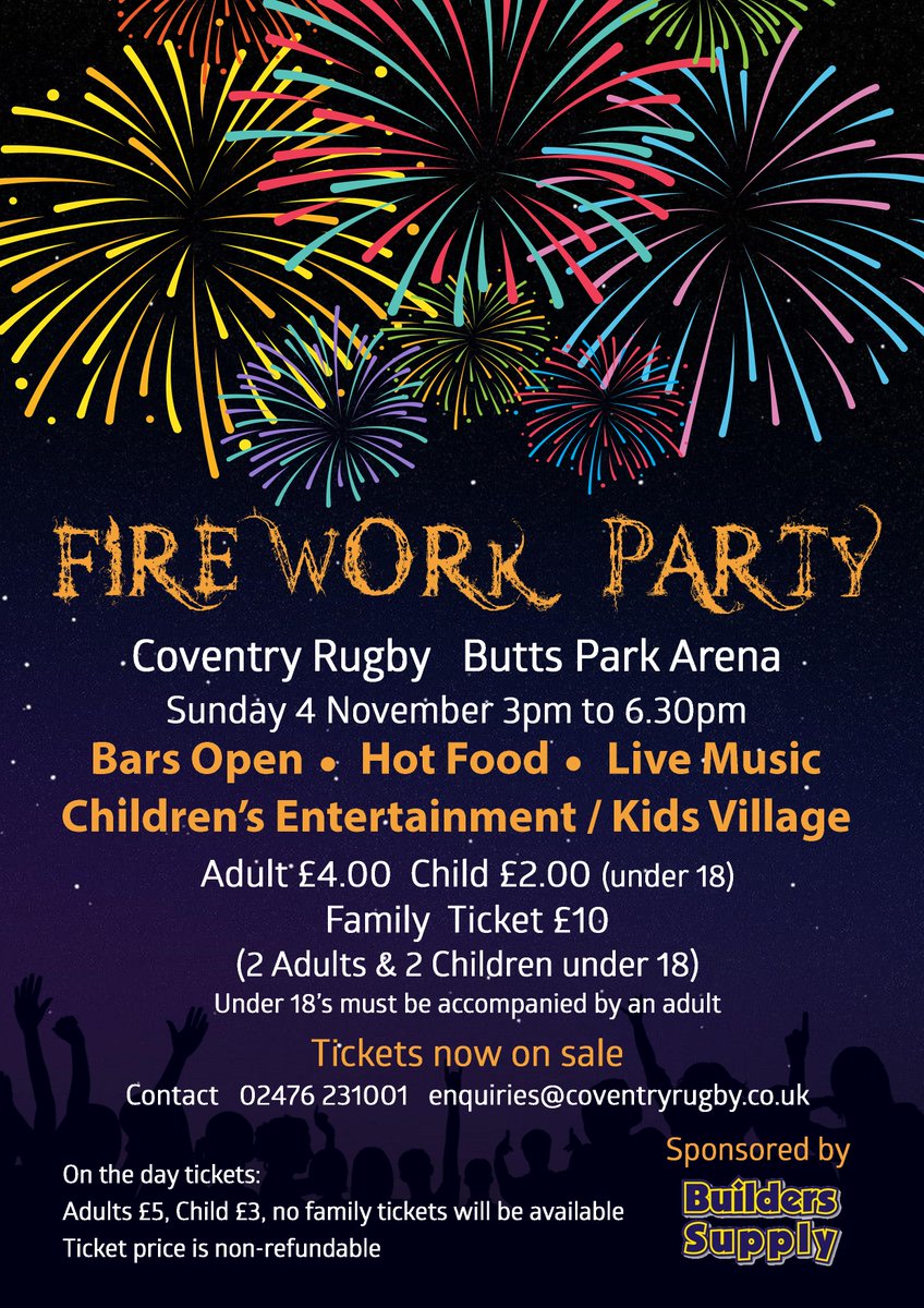 RT Our Firework Party is fast approaching - remember remember the 4th November offers an early bird discount on tickets!   🎇🎆🎟️bit.ly/2NYXwPy #fireworks <a href="/ButtsPark_Arena/">Butts Park Arena</a>