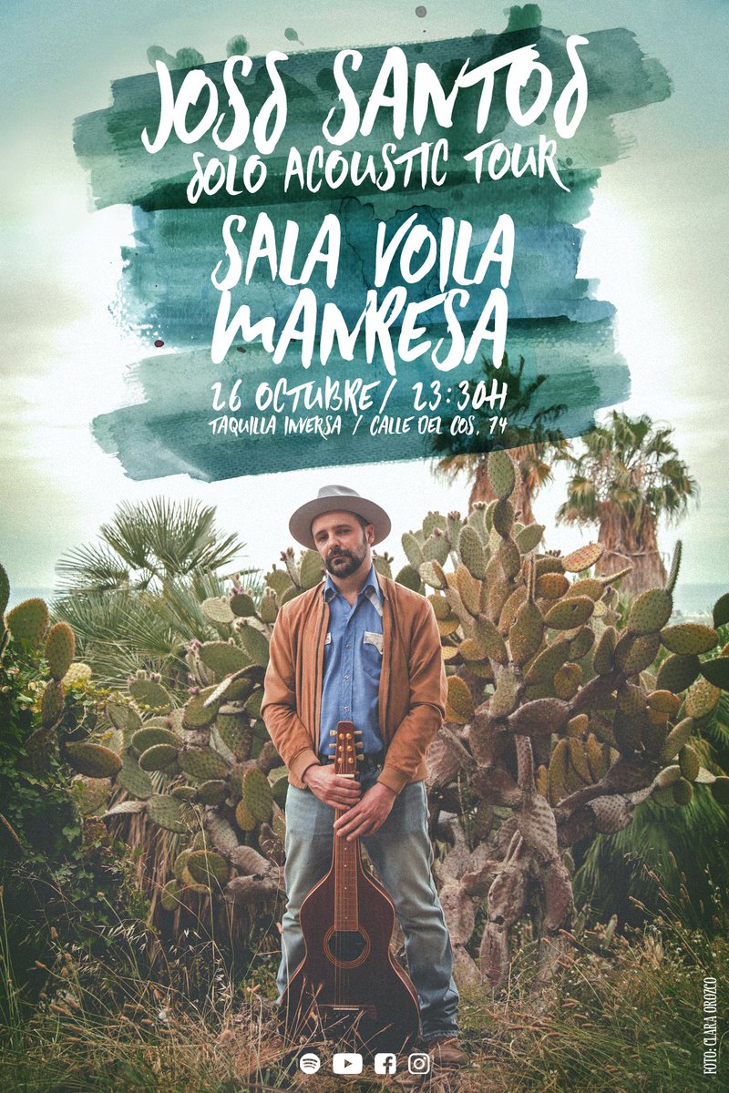 JossMusic's tweet photo. Este viernes vuelvo a la carretera. Después de una noche brutal en Girona, ahora visito el bonito @Voilamanresa de #Manresa. A las 23:30h nueva parada del #SoloAcousticTour https://t.co/Xuk8TZUc6T