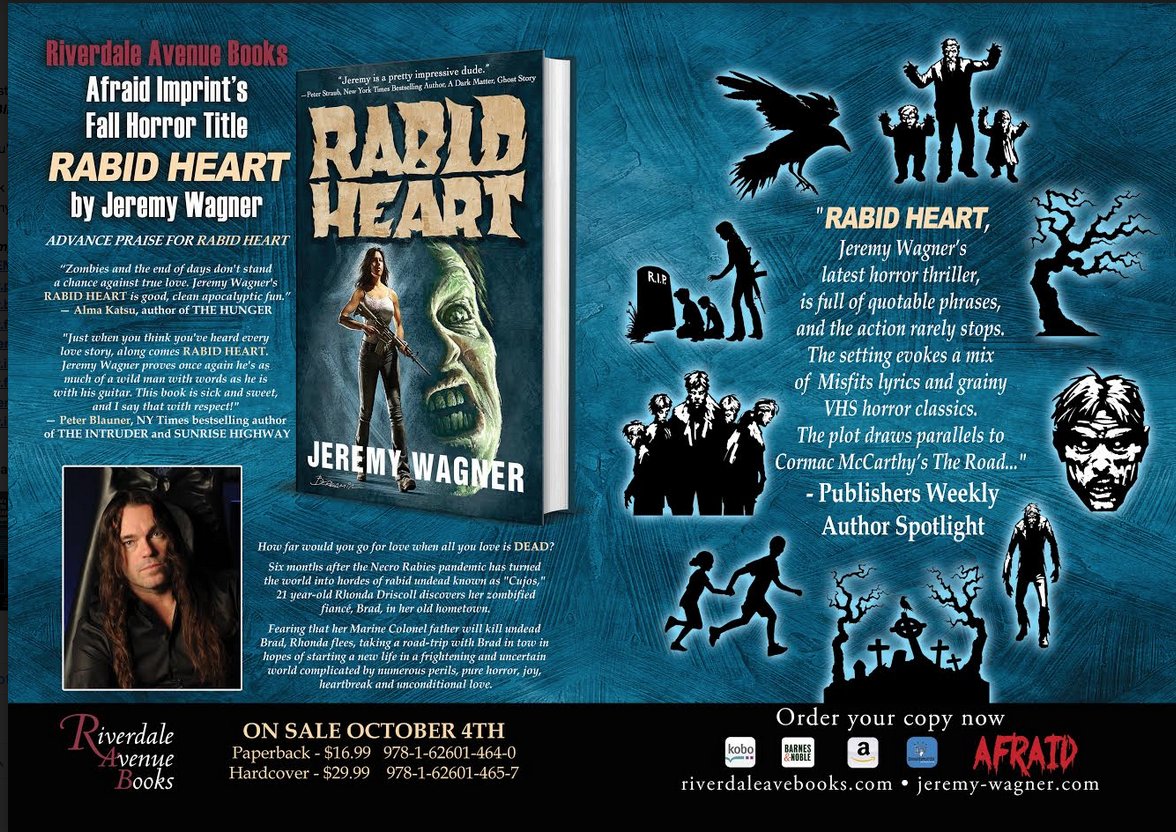SPONSORED POST: “RABID HEART...it’s immensely fun...an endlessly entertaining zombie tale that checks off genre conventions with style.”— KIRKUS REVIEWS - ORDER RABID HEART here: tinyurl.com/yd2eh9u6