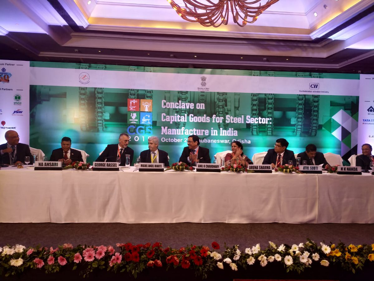 SAILsteel's tweet photo. Chairman #SAIL, Sh. Anil Kumar Chaudhary, co-chaired the Panel Discussion on 'Synergizing Global Experience and Domestic Capital Goods Capability for the Steel Sector' at the Conclave on 'Capital Goods for Steel Sector: Manufacture in India 2018' in Bhubaneswar, today. #CGS2018 https://t.co/Y7pKGVnvn2