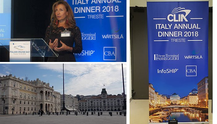 IBcorporate's tweet photo. Extensive and active participation at the #CLIA dinner 2018, the world of cruises gathered in #Triestecruiseterminal for the prestigious annual event. @Caterina Cerrini presented the latest news about #InfoSHIP suite, once again this year's event sponsor https://t.co/zsHyUTsIDM https://t.co/NnIY68PpBM