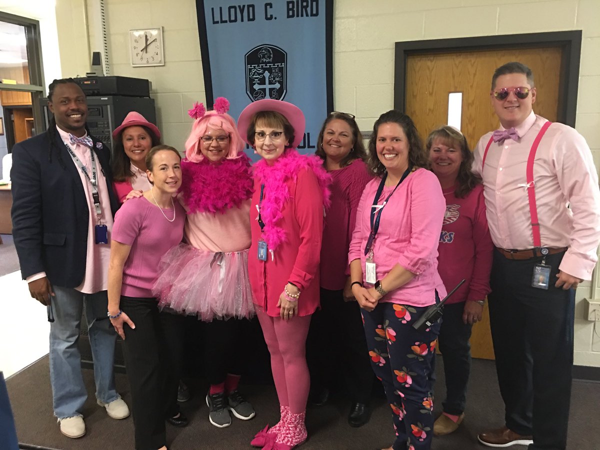 LCB Spirit Week. Pink Out Monday.  Front Office is All In!#BeTheU #oneCCPS ⁦<a href="/lcbirdprincipal/">Adrienne Blanton</a>⁩