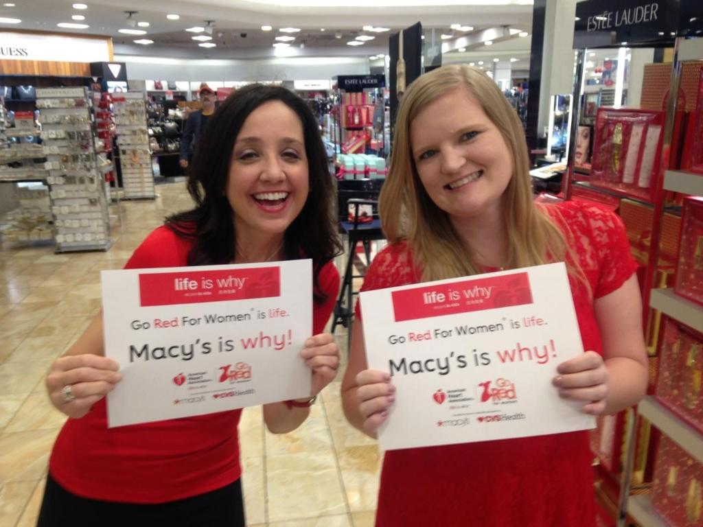 AHANewJersey's tweet photo. Survivor ambassadors Caitlin McAloon and Stacy Quinn stopped by @Macys at Willowbrook Mall this weekend to thank them for their amazing support of women's heart health! #NJGo Red https://t.co/jczVI99RyW