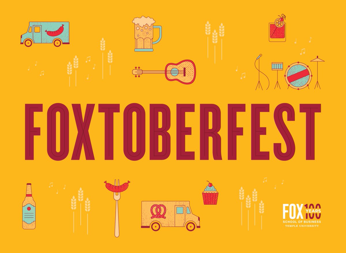 thefoxschool's tweet image. Foxtoberfest is happening THIS THURSDAY! You won't want to miss this celebration featuring @TempleUniv alumni-owned food trucks &amp;amp; vendors, a beer garden (for attendees 21+), entertainment &amp;amp; giveaways! 

RSVP today: bit.ly/2EwfoBP #Fox100