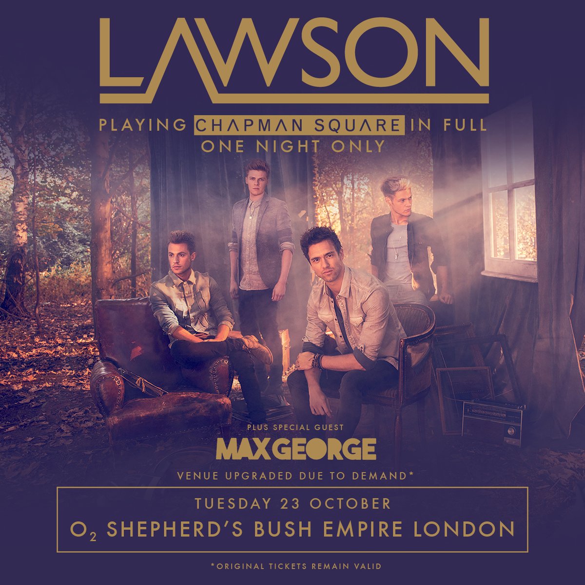 CelebBulletin's tweet photo. .@LawsonOfficial perform a #ChapmanSquare anniversary show at @o2sbe tonight! With special guest @MaxGeorge https://t.co/RXGlOcITXy