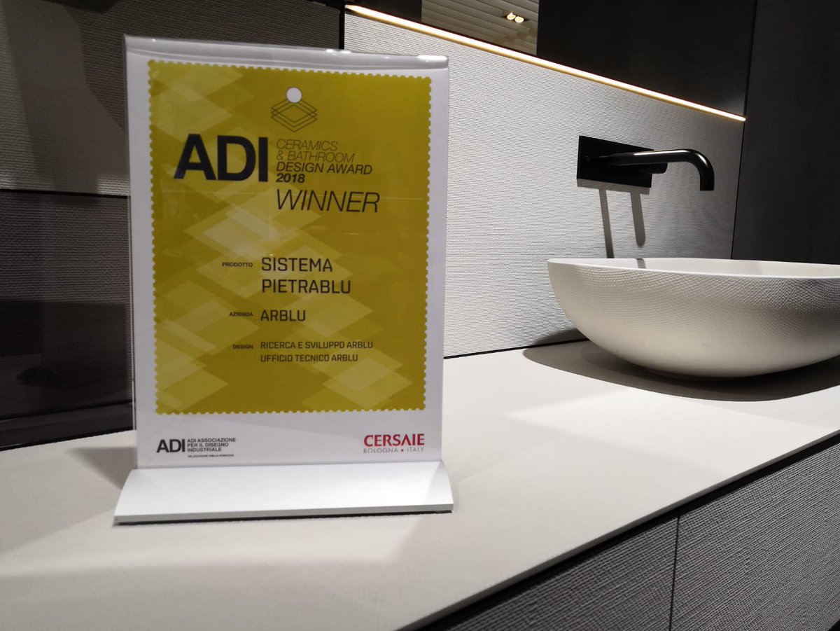 Arblu's tweet photo. Satisfactions at Cersaie for the "ADI Ceramics &amp; Bathroom Design Award" to the #Pietrablu System in the new Juta texture. #Innovation and #research are always at the forefront of #Arblu products!
https://t.co/bjZRFlqqpB https://t.co/eWng2n1vwu
