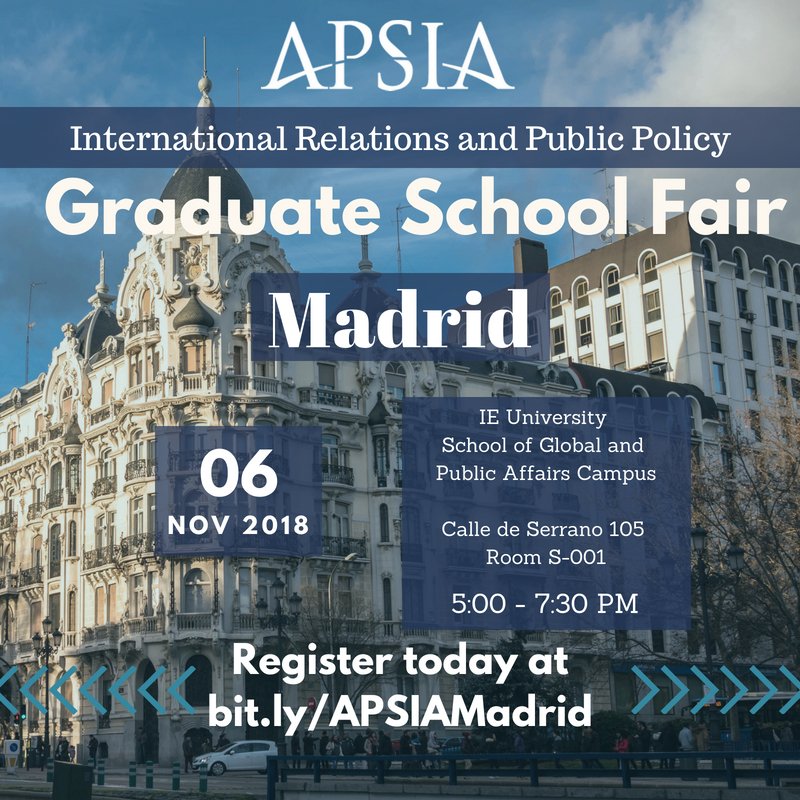 ColumbiaSIPA's tweet image. Join us in Spain’s capital city for @APSIAinfo grad fair on Nov. 6. Our admissions experts will be there to talk international career prospects, scholarship info, applications and more: bit.ly/APSIAMadrid #calledeserrano #gradschool #gradapps