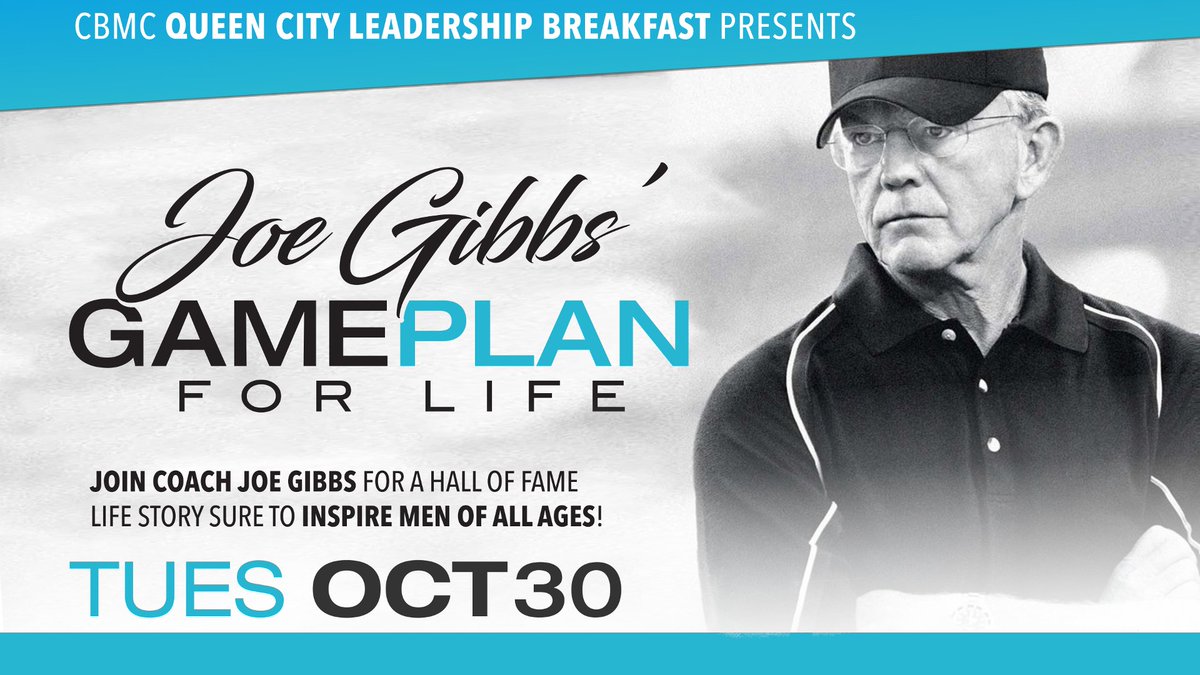 Charlotte welcomes <a href="/CoachJoeGibbs/">Joe Gibbs</a> at Queen City Leadership Breakfast on Tuesday, October 30th. $18 Tickets at QueenCityLeaders.com - What's Your Game Plan?