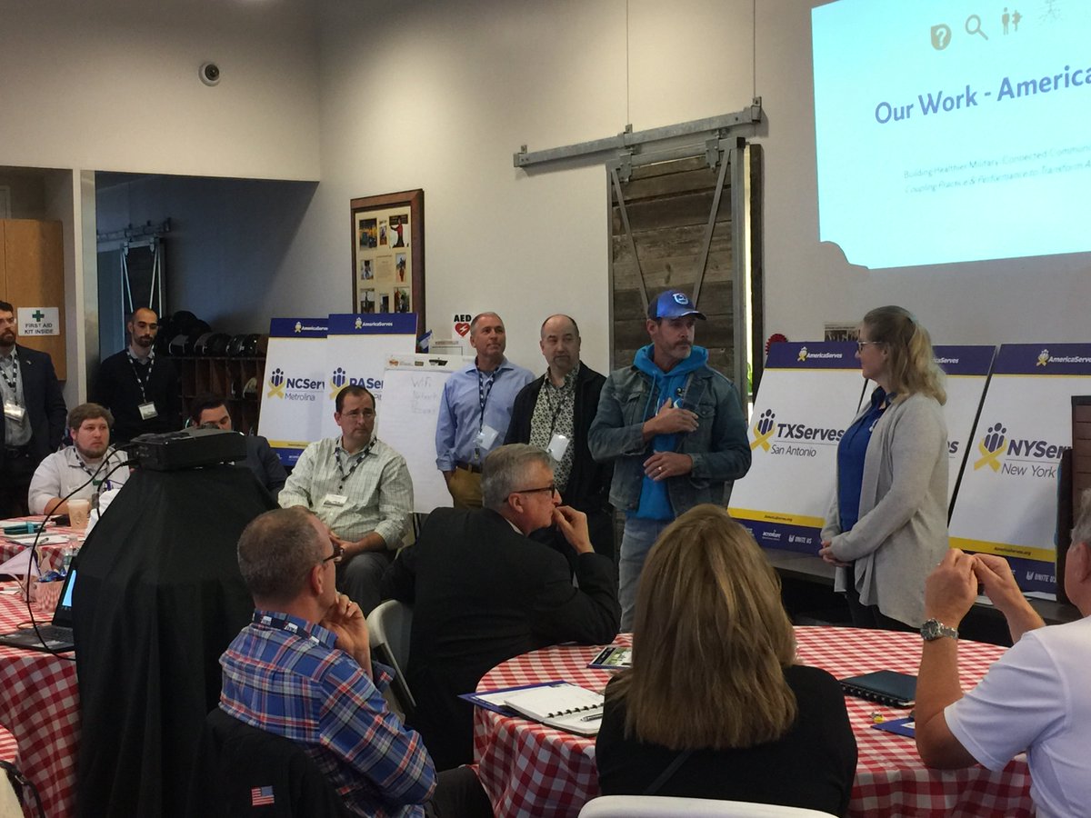 AmericaServesHQ's tweet photo. In #Dallas this morning with a family of coordination centers, funders, @DeptVetAffairs, @the_USO, @UniteUSHQ and our host @EQUEST_TX, who provides equine therapy for #veterans in the area--coming together to build a healthier military-connected community. @IVMFSyracuseU @Walmart https://t.co/fzeukumoVx