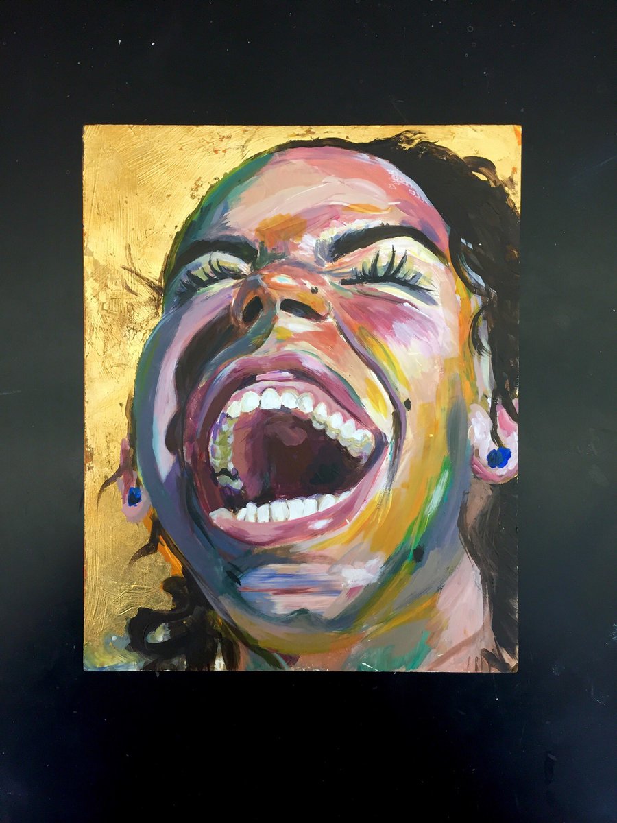 EBHSstudioart's tweet image. Self portrait by Teheyla McLeod in acrylic and gold leaf #painting #portrait #EBHS #studentart