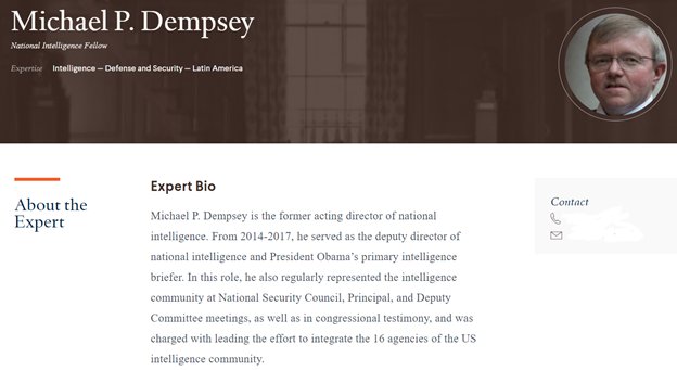 14) Clapper was replaced by Acting DNI Mike Dempsey, a 20+ year veteran of the CIA who had moved to ODNI during the Obama Admin, becoming a Deputy Director in 2014. He was Obama’s primary briefer & left the ODNI to join The Council on Foreign Relations.  https://www.cfr.org/expert/michael-p-dempsey