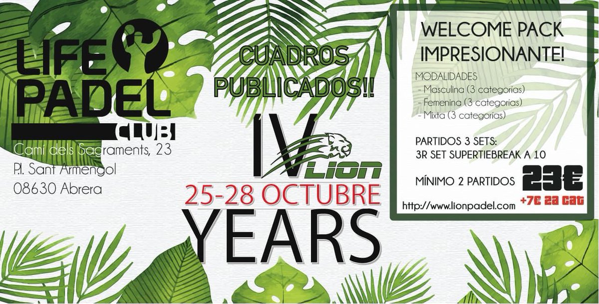 Torneo aniversario Lionpadel!! Cuadros publicados en lionpadel.com

#lionpadel #feelthewildside #IVyears #atrox2018